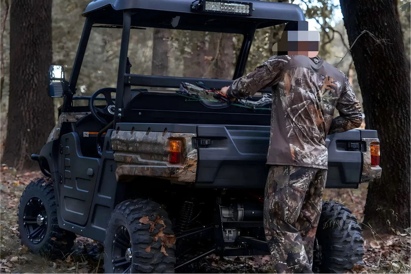 800cc Fuel UTV navigating through dense forest terrain