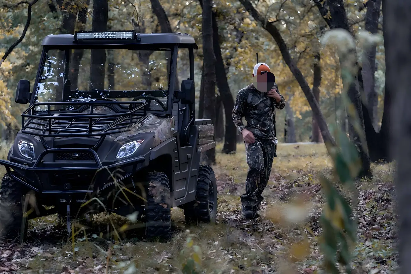800cc gasoline UTV performing heavy-duty field work in rugged terrain