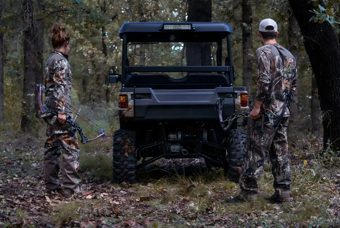 800cc Fuel UTV navigating through dense forest terrain